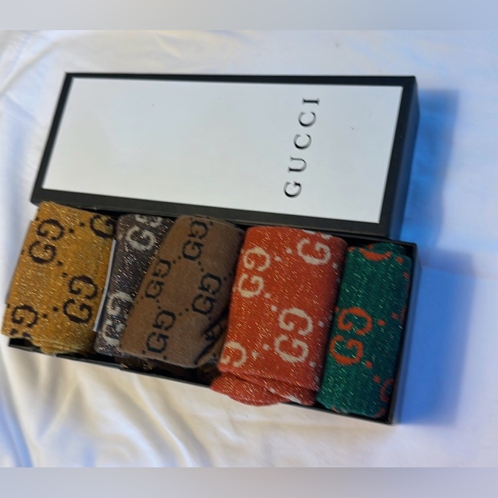 Gucci Socks in Brown, Black/Silver, Red, Green, and Gold